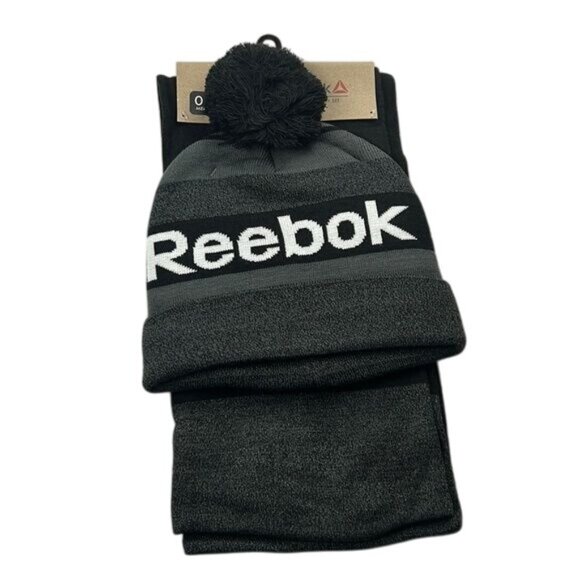 Reebok Cold Weather Beanie & Scarf Set Black Warm Lining‎ 100% Acrylic Yarn OS - Picture 2 of 9